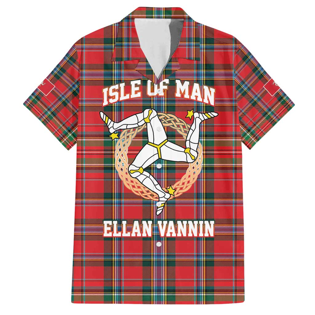 Personalized Isle of Man Triskelion Family Matching Off Shoulder Short Dress and Hawaiian Shirt Celtic Knots with Red Tartan