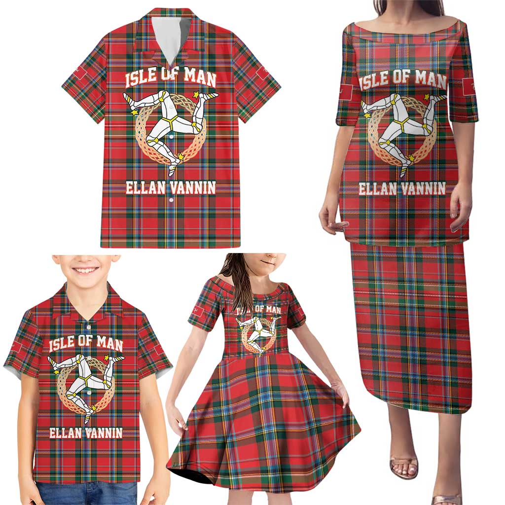 Personalized Isle of Man Triskelion Family Matching Puletasi and Hawaiian Shirt Celtic Knots with Red Tartan