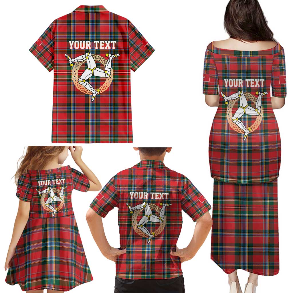 Personalized Isle of Man Triskelion Family Matching Puletasi and Hawaiian Shirt Celtic Knots with Red Tartan