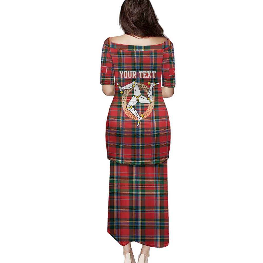 Personalized Isle of Man Triskelion Family Matching Puletasi and Hawaiian Shirt Celtic Knots with Red Tartan