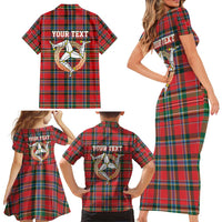 Personalized Isle of Man Triskelion Family Matching Short Sleeve Bodycon Dress and Hawaiian Shirt Celtic Knots with Red Tartan