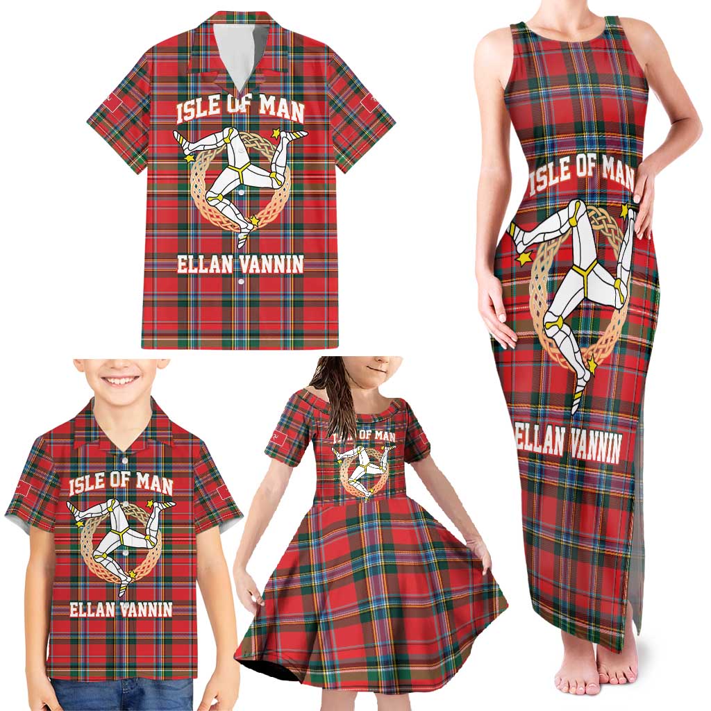 Personalized Isle of Man Triskelion Family Matching Tank Maxi Dress and Hawaiian Shirt Celtic Knots with Red Tartan