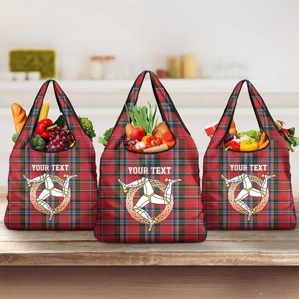 Personalized Isle of Man Triskelion Grocery Bag Celtic Knots with Red Tartan