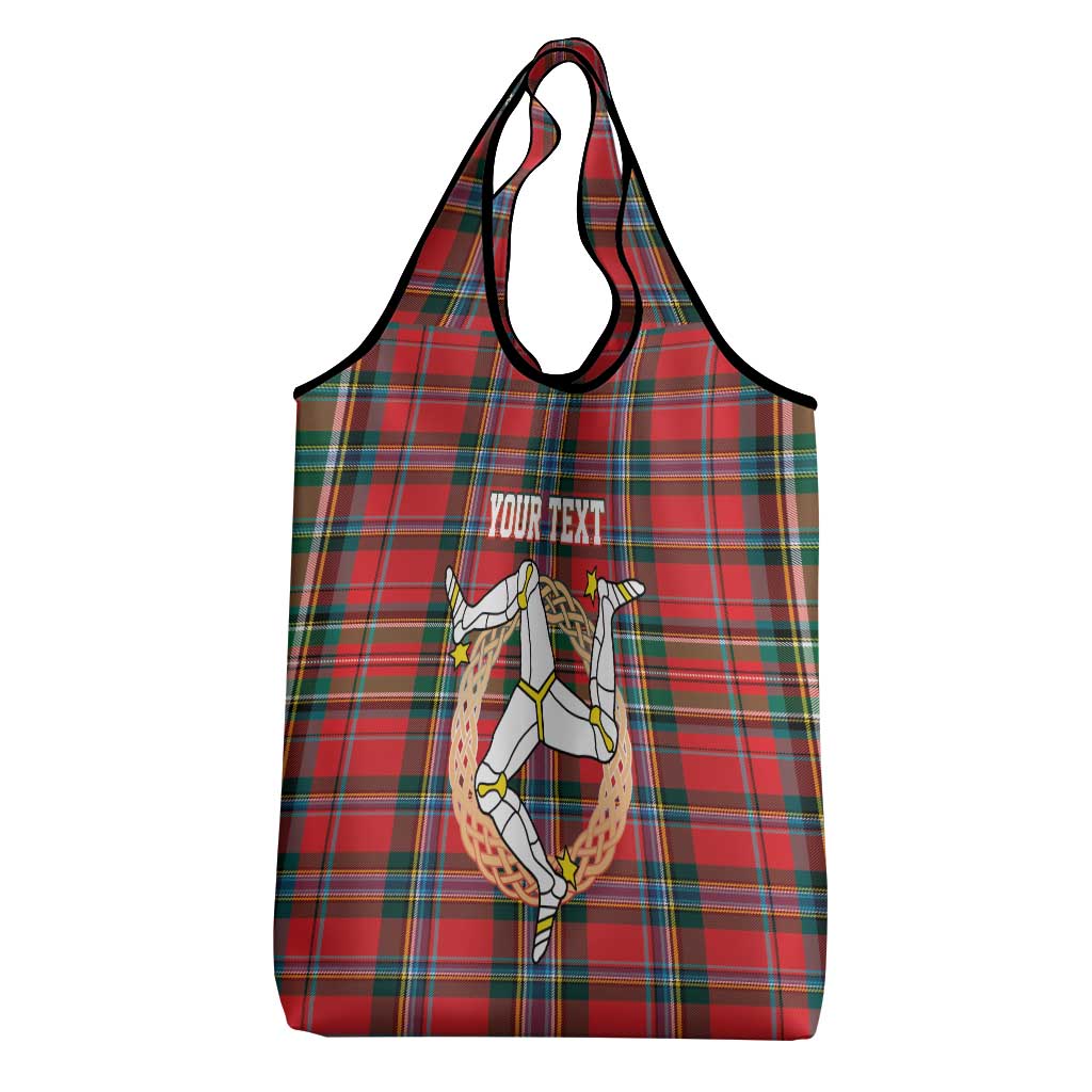 Personalized Isle of Man Triskelion Grocery Bag Celtic Knots with Red Tartan