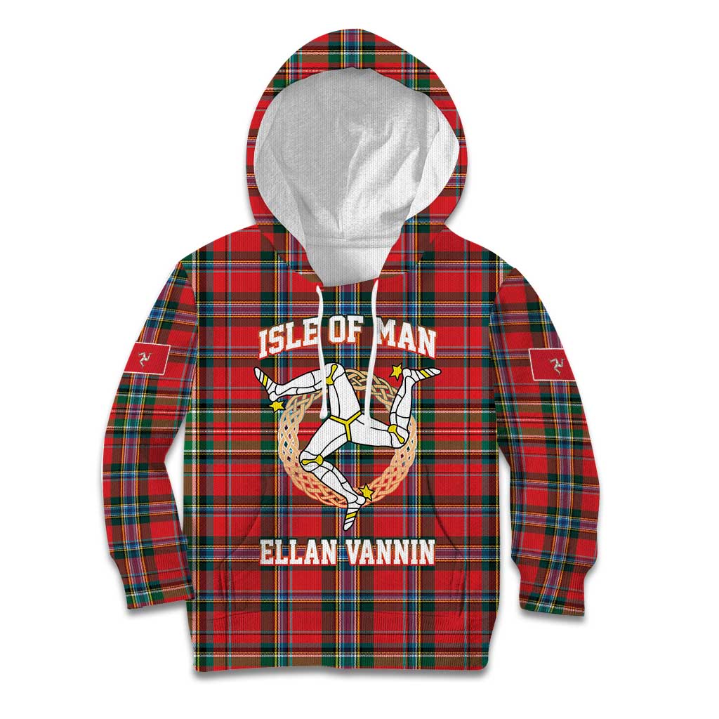 Personalized Isle of Man Triskelion Kid Hoodie Celtic Knots with Red Tartan