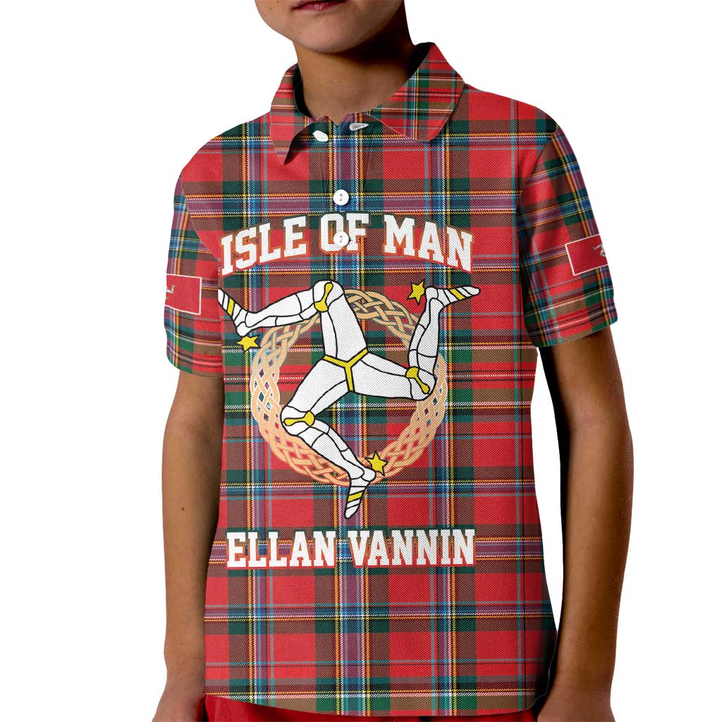 Personalized Isle of Man Triskelion Kid Polo Shirt Celtic Knots with Red Tartan