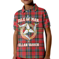 Personalized Isle of Man Triskelion Kid Polo Shirt Celtic Knots with Red Tartan