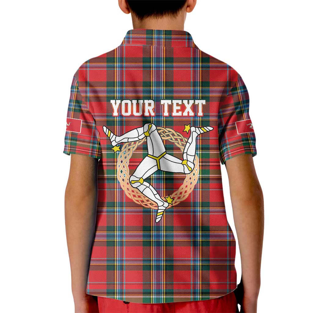 Personalized Isle of Man Triskelion Kid Polo Shirt Celtic Knots with Red Tartan