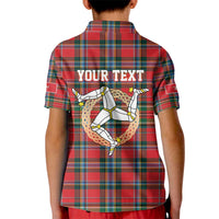 Personalized Isle of Man Triskelion Kid Polo Shirt Celtic Knots with Red Tartan