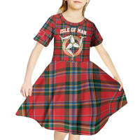 Personalized Isle of Man Triskelion Kid Short Sleeve Dress Celtic Knots with Red Tartan