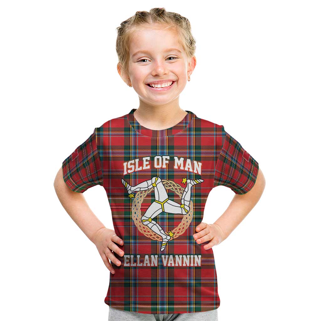 Personalized Isle of Man Triskelion Kid T Shirt Celtic Knots with Red Tartan