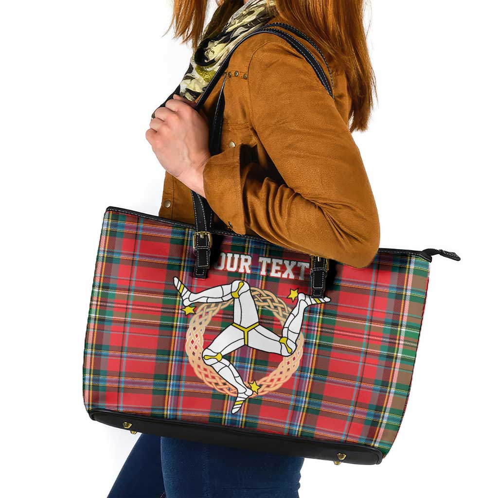 Personalized Isle of Man Triskelion Leather Tote Bag Celtic Knots with Red Tartan