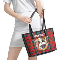 Personalized Isle of Man Triskelion Leather Tote Bag Celtic Knots with Red Tartan