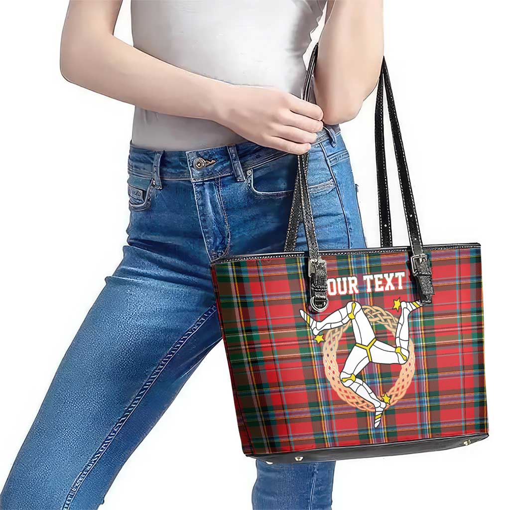 Personalized Isle of Man Triskelion Leather Tote Bag Celtic Knots with Red Tartan