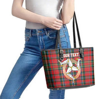 Personalized Isle of Man Triskelion Leather Tote Bag Celtic Knots with Red Tartan