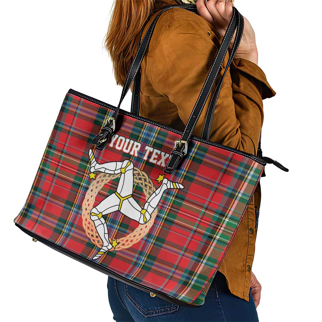 Personalized Isle of Man Triskelion Leather Tote Bag Celtic Knots with Red Tartan
