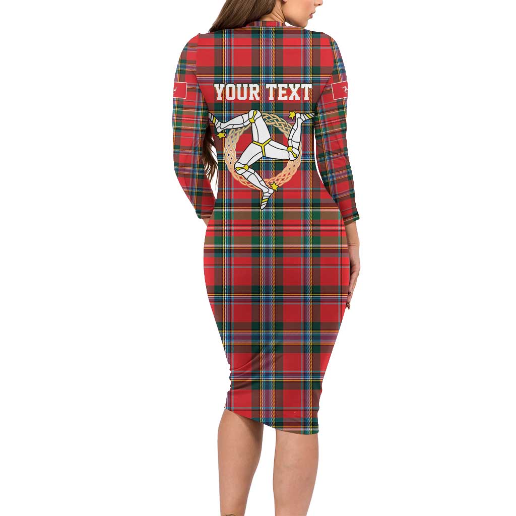 Personalized Isle of Man Triskelion Long Sleeve Bodycon Dress Celtic Knots with Red Tartan