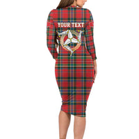 Personalized Isle of Man Triskelion Long Sleeve Bodycon Dress Celtic Knots with Red Tartan