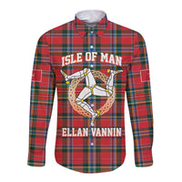 Personalized Isle of Man Triskelion Long Sleeve Button Shirt Celtic Knots with Red Tartan