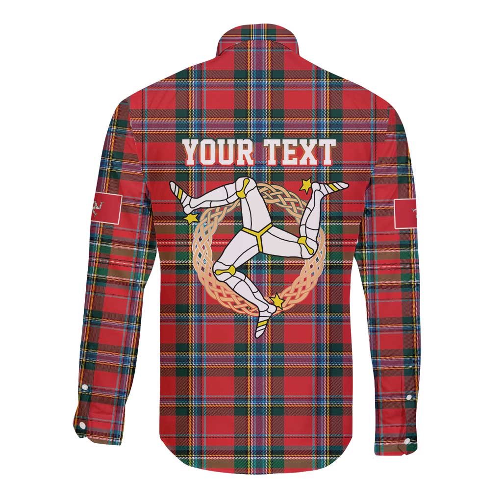 Personalized Isle of Man Triskelion Long Sleeve Button Shirt Celtic Knots with Red Tartan