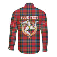 Personalized Isle of Man Triskelion Long Sleeve Button Shirt Celtic Knots with Red Tartan