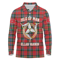 Personalized Isle of Man Triskelion Long Sleeve Polo Shirt Celtic Knots with Red Tartan