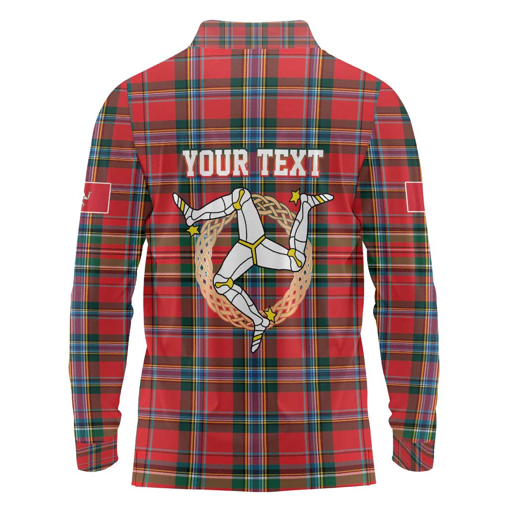 Personalized Isle of Man Triskelion Long Sleeve Polo Shirt Celtic Knots with Red Tartan