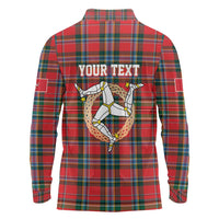 Personalized Isle of Man Triskelion Long Sleeve Polo Shirt Celtic Knots with Red Tartan