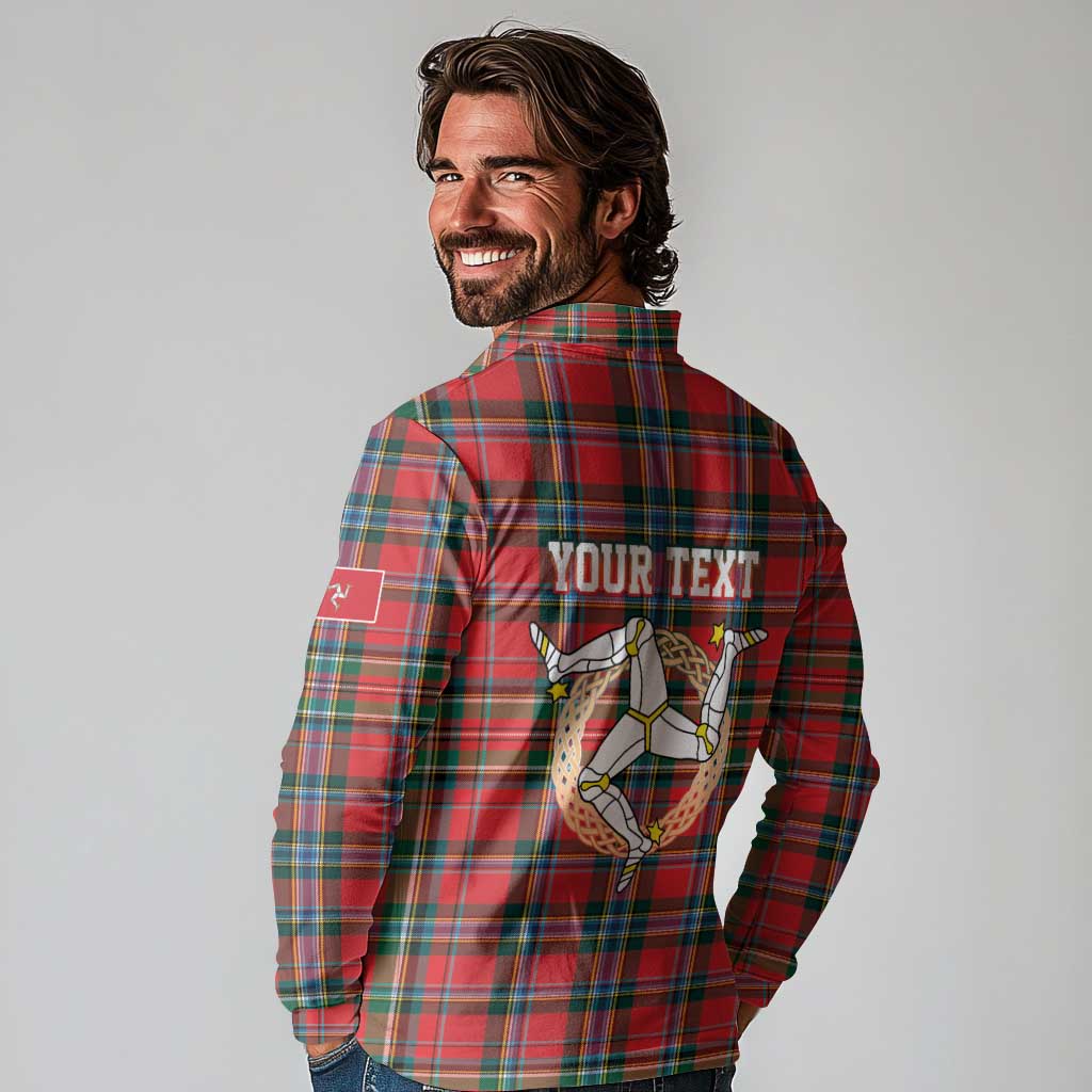 Personalized Isle of Man Triskelion Long Sleeve Polo Shirt Celtic Knots with Red Tartan