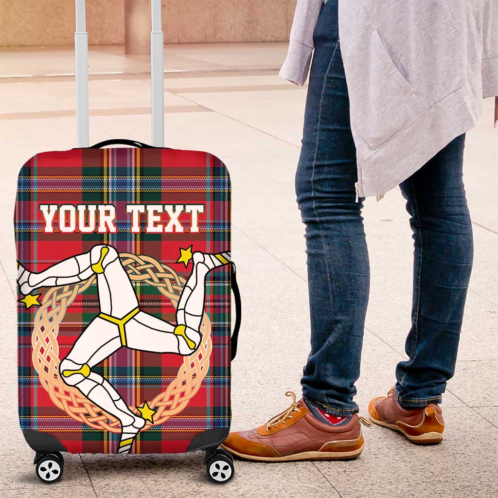 Personalized Isle of Man Triskelion Luggage Cover Celtic Knots with Red Tartan