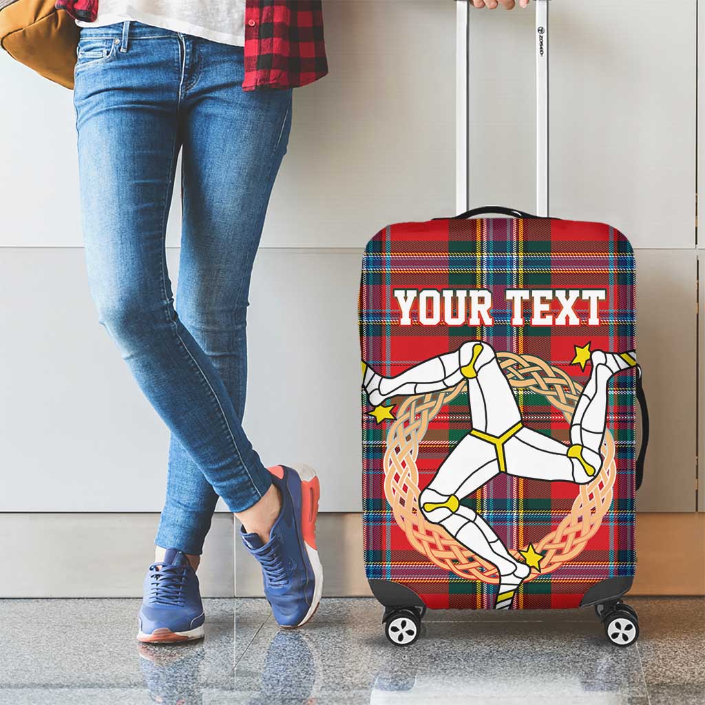 Personalized Isle of Man Triskelion Luggage Cover Celtic Knots with Red Tartan