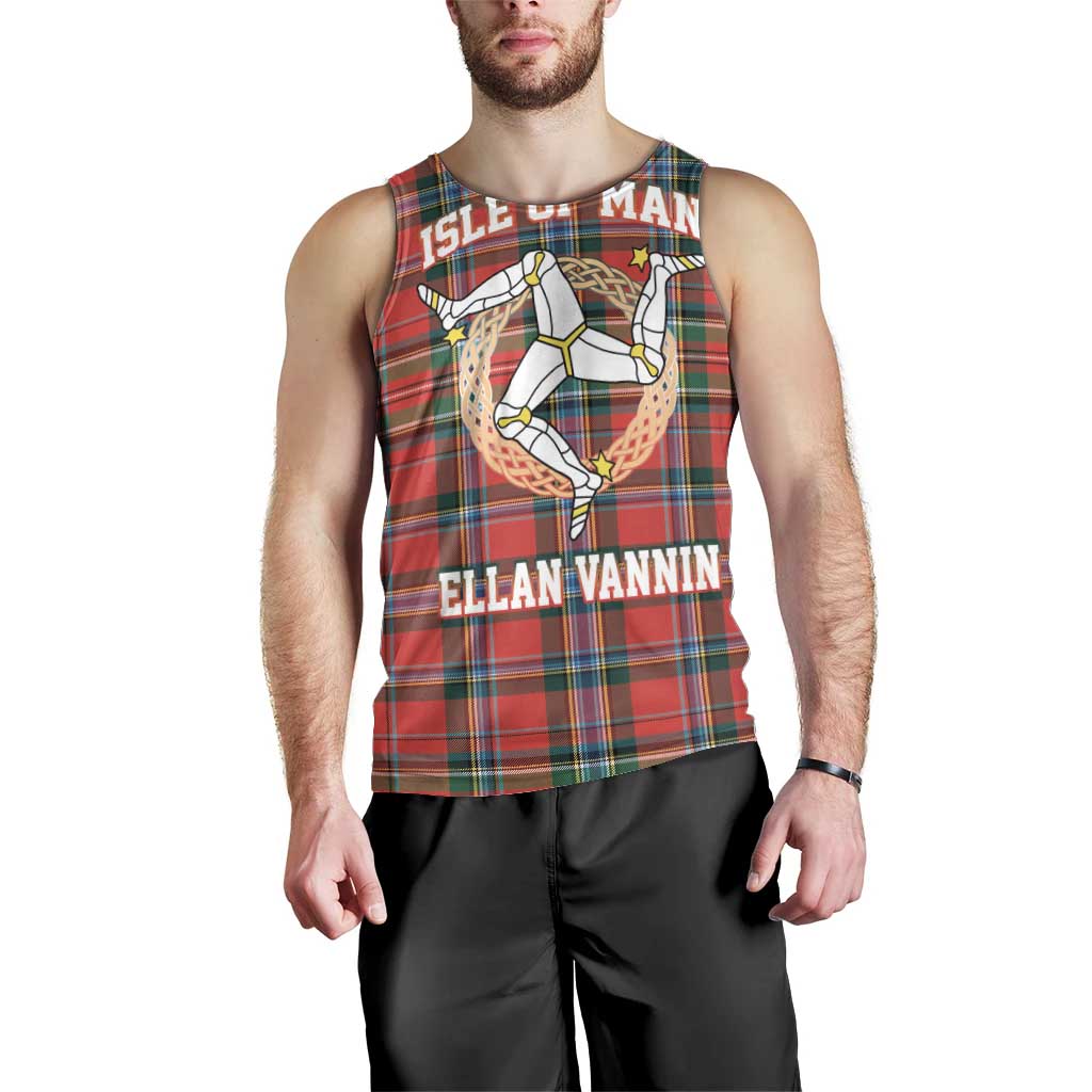 Personalized Isle of Man Triskelion Men Tank Top Celtic Knots with Red Tartan