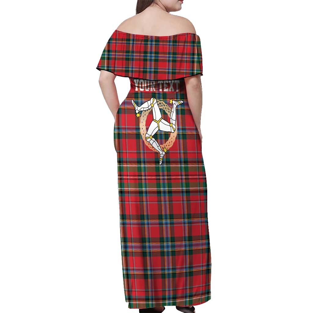 Personalized Isle of Man Triskelion Off Shoulder Maxi Dress Celtic Knots with Red Tartan