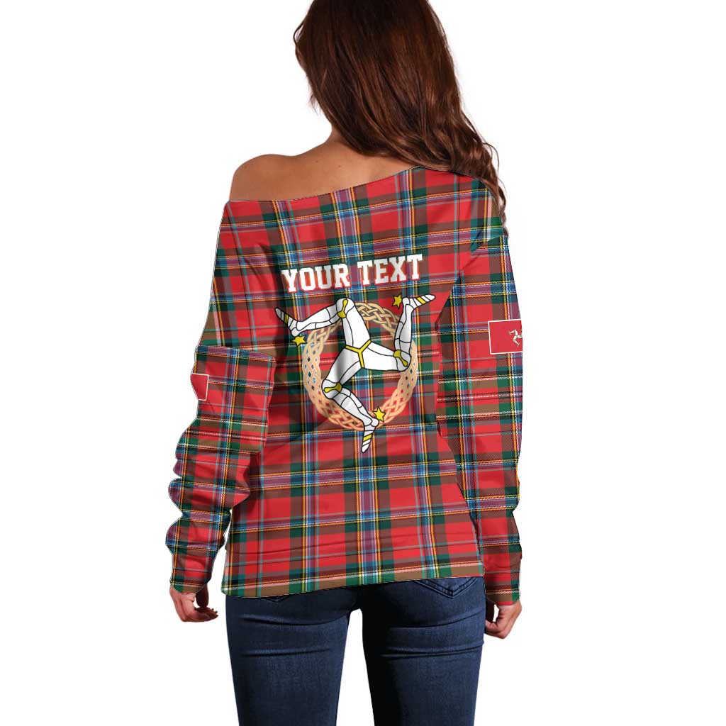 Personalized Isle of Man Triskelion Off Shoulder Sweater Celtic Knots with Red Tartan