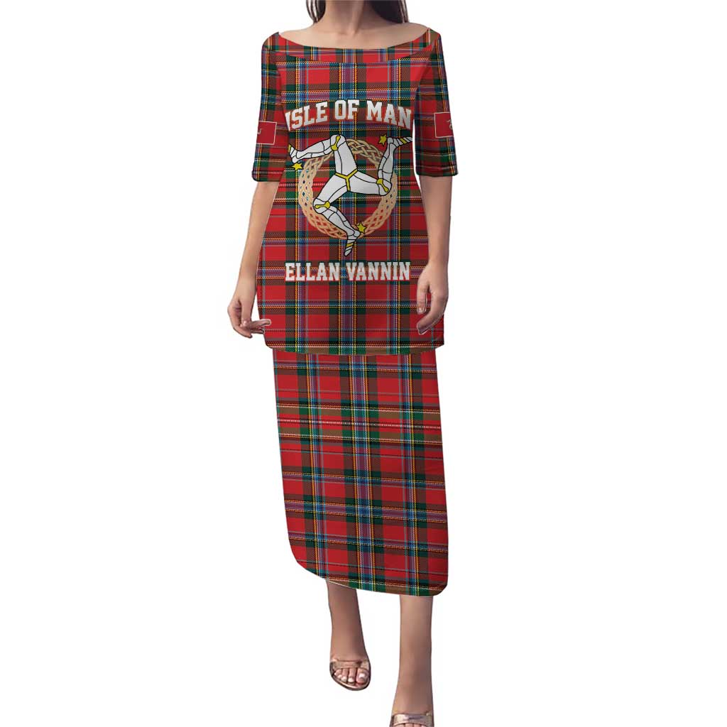 Personalized Isle of Man Triskelion Puletasi Celtic Knots with Red Tartan