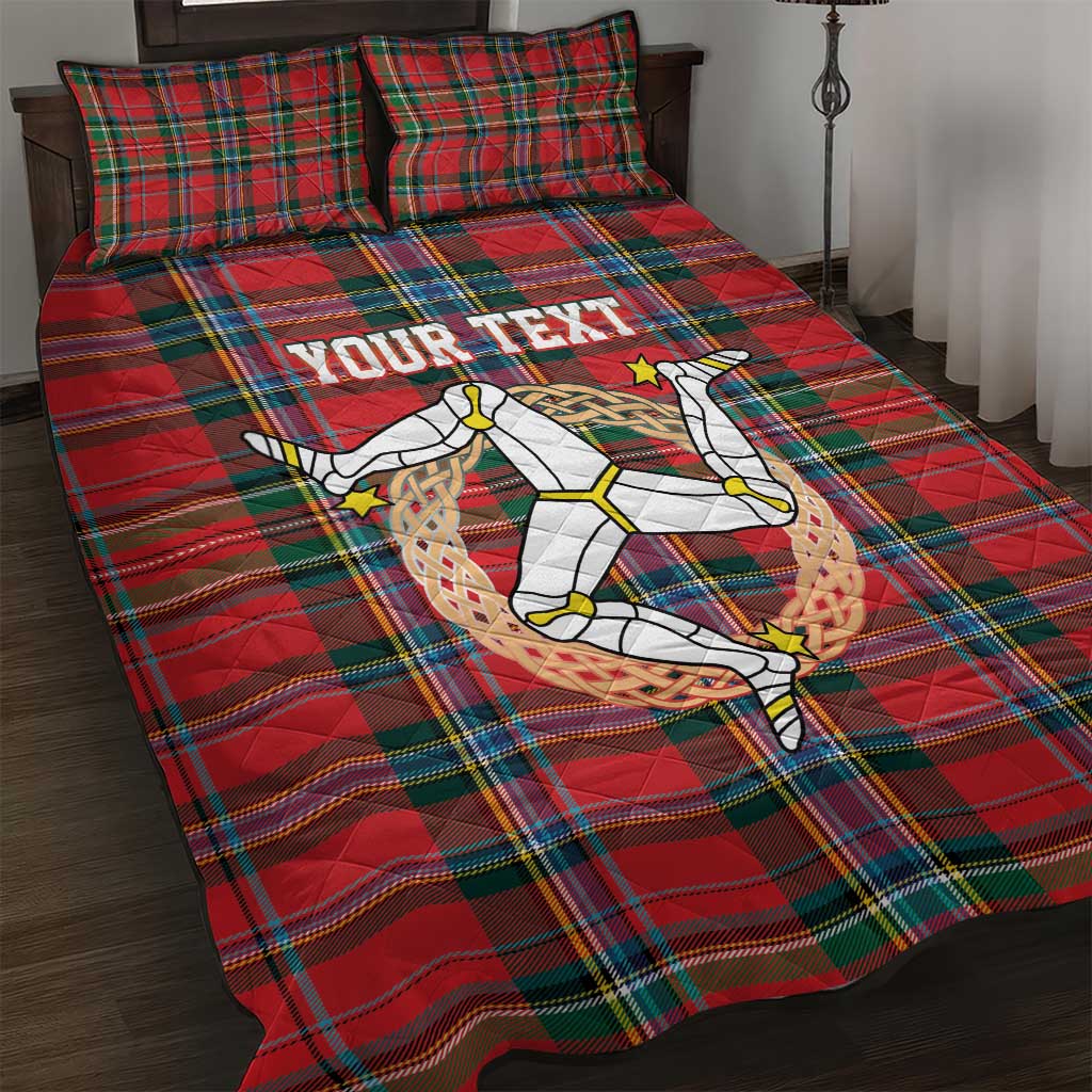 Personalized Isle of Man Triskelion Quilt Bed Set Celtic Knots with Red Tartan
