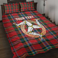 Personalized Isle of Man Triskelion Quilt Bed Set Celtic Knots with Red Tartan