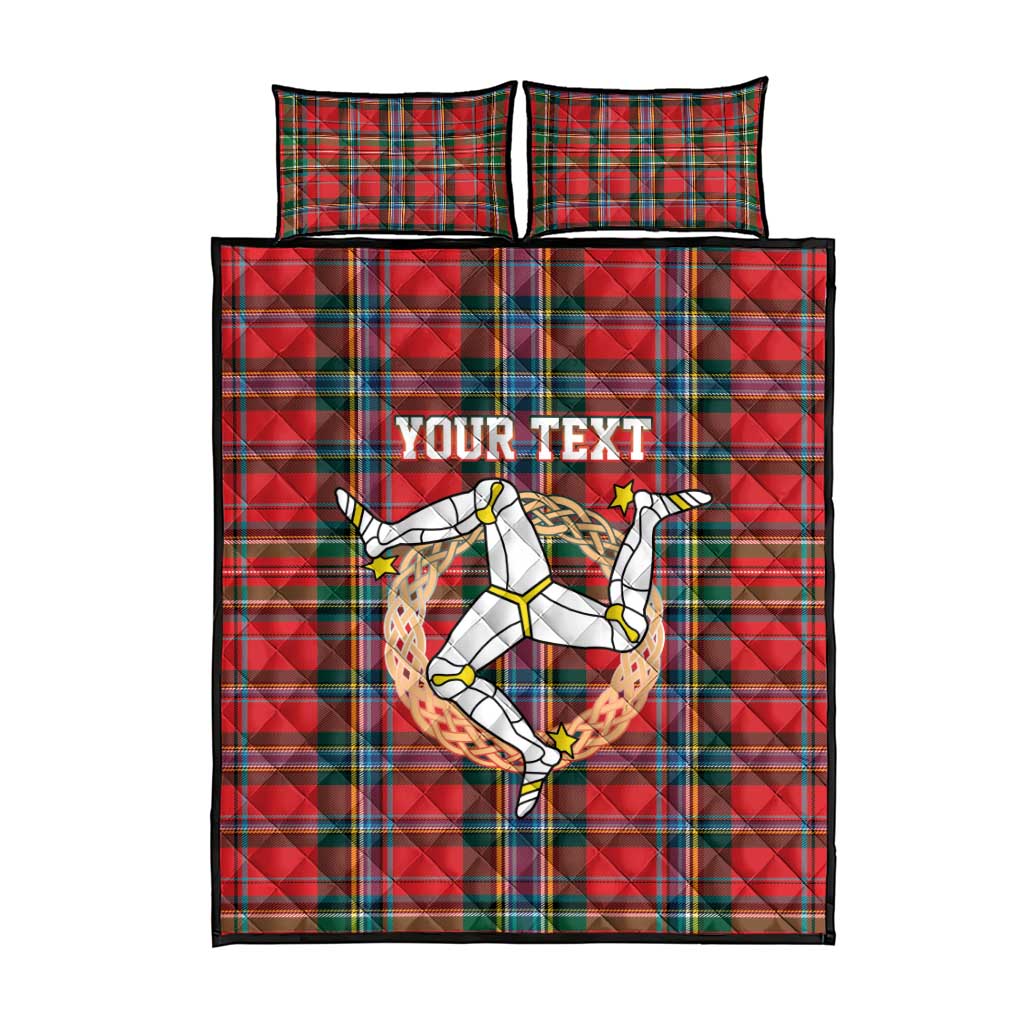 Personalized Isle of Man Triskelion Quilt Bed Set Celtic Knots with Red Tartan