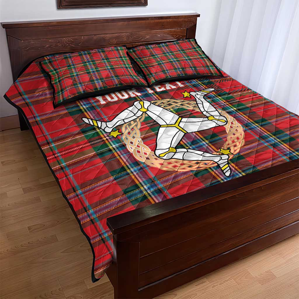Personalized Isle of Man Triskelion Quilt Bed Set Celtic Knots with Red Tartan