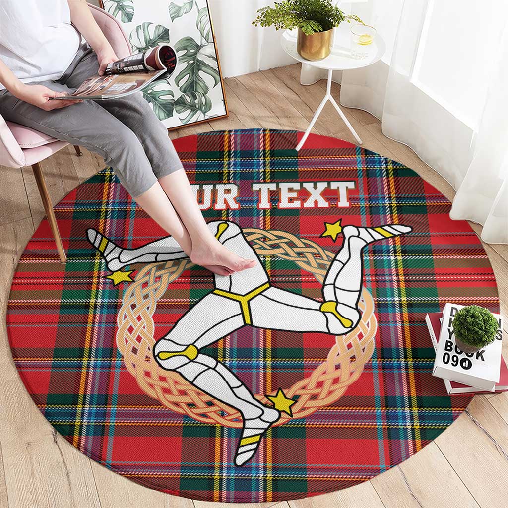 Personalized Isle of Man Triskelion Round Carpet Celtic Knots with Red Tartan