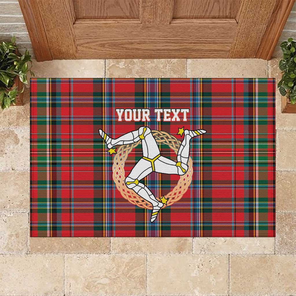 Personalized Isle of Man Triskelion Rubber Doormat Celtic Knots with Red Tartan