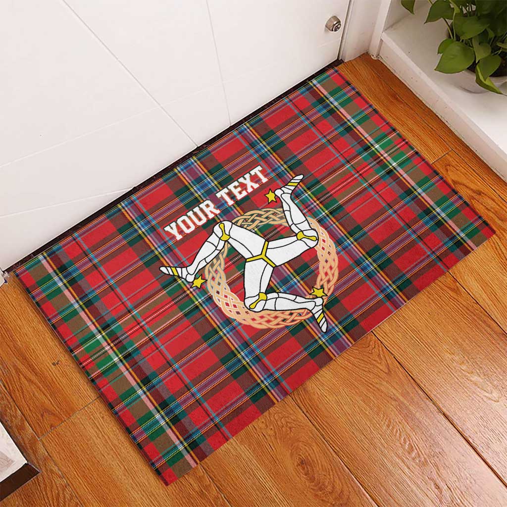Personalized Isle of Man Triskelion Rubber Doormat Celtic Knots with Red Tartan
