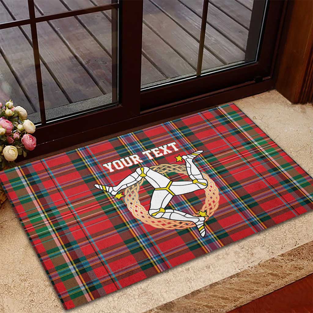 Personalized Isle of Man Triskelion Rubber Doormat Celtic Knots with Red Tartan