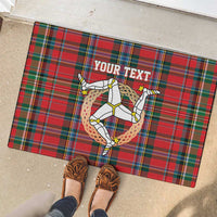 Personalized Isle of Man Triskelion Rubber Doormat Celtic Knots with Red Tartan