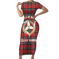 Personalized Isle of Man Triskelion Short Sleeve Bodycon Dress Celtic Knots with Red Tartan