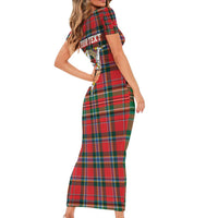 Personalized Isle of Man Triskelion Short Sleeve Bodycon Dress Celtic Knots with Red Tartan