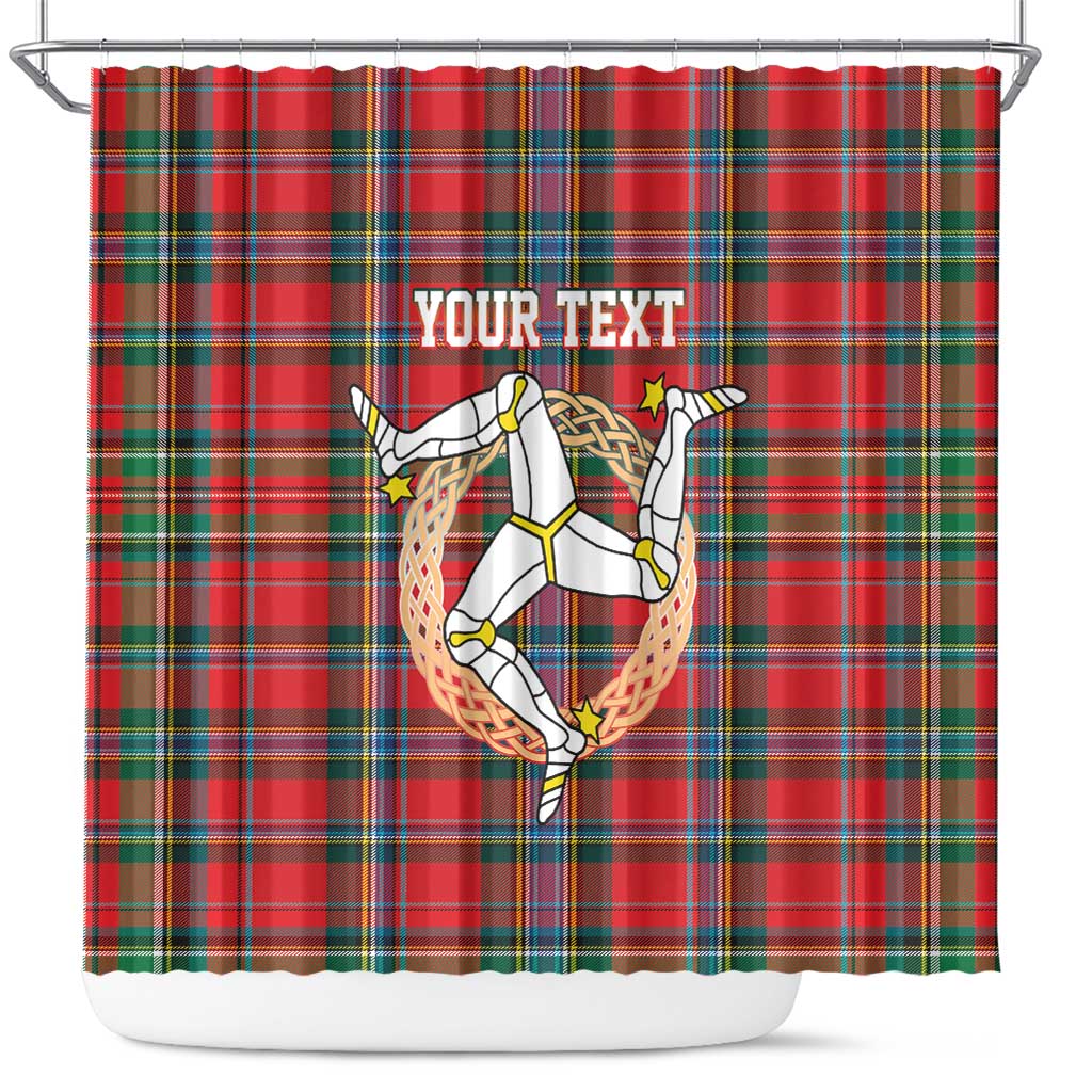 Personalized Isle of Man Triskelion Shower Curtain Celtic Knots with Red Tartan