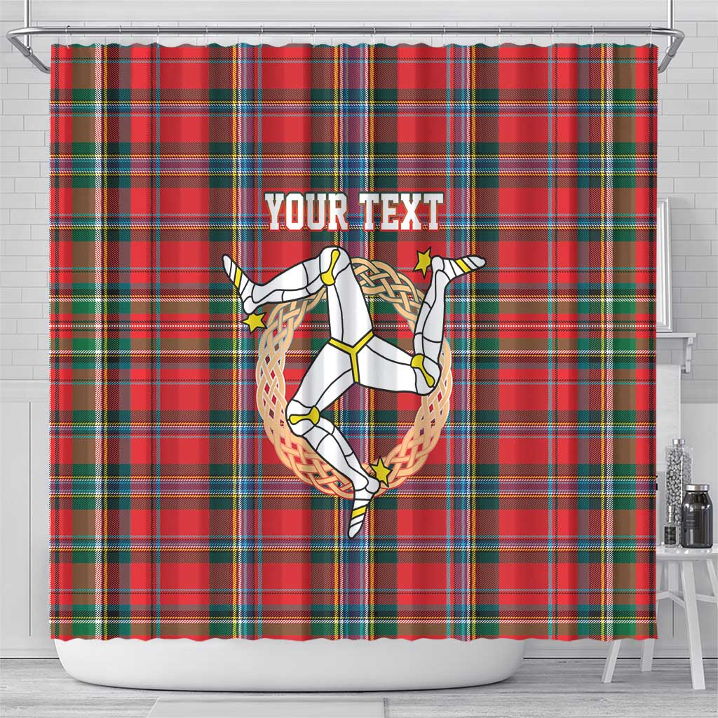 Personalized Isle of Man Triskelion Shower Curtain Celtic Knots with Red Tartan