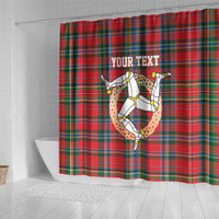 Personalized Isle of Man Triskelion Shower Curtain Celtic Knots with Red Tartan