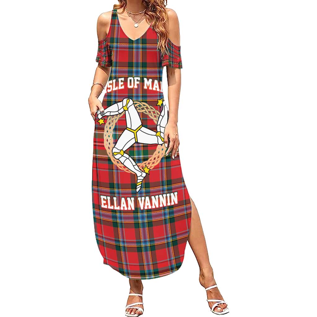 Personalized Isle of Man Triskelion Summer Maxi Dress Celtic Knots with Red Tartan